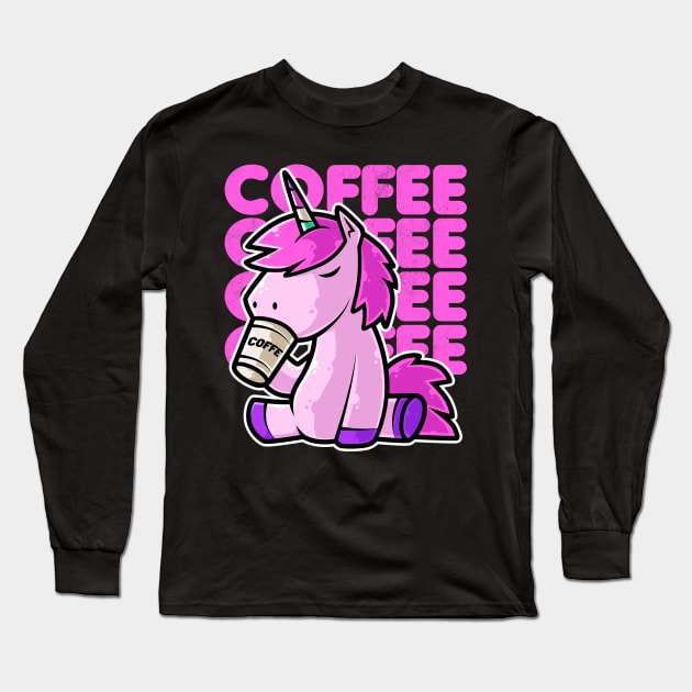 Cute Unicorn Drinking Coffee Kawaii Neko Anime graphic Long Sleeve T-Shirt by theodoros20